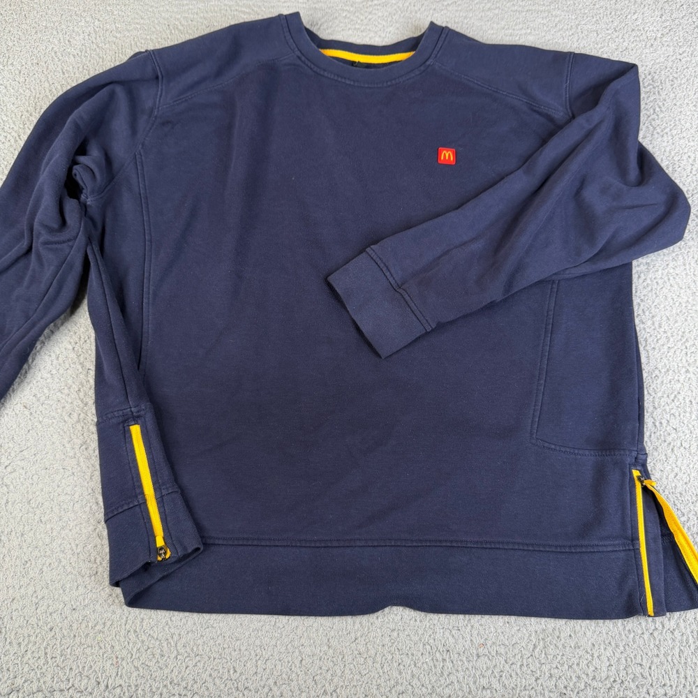 McDonalds Sweatshirt Mens XL Navy Blue Crewneck Side Zip Employee Uniform Logo